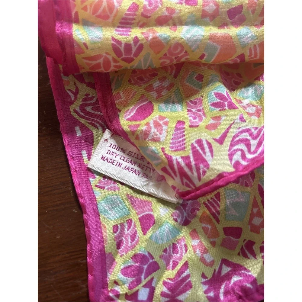ACUTE Vintage Bright Pink Orange Multi Print Silk Rectangle Scarf